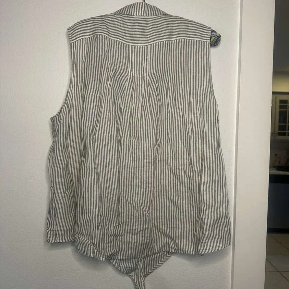 Tommy Bahama Linen Blend Striped Sleeveless Button Down Blouse Minimalist Sz XL - Picture 1 of 9